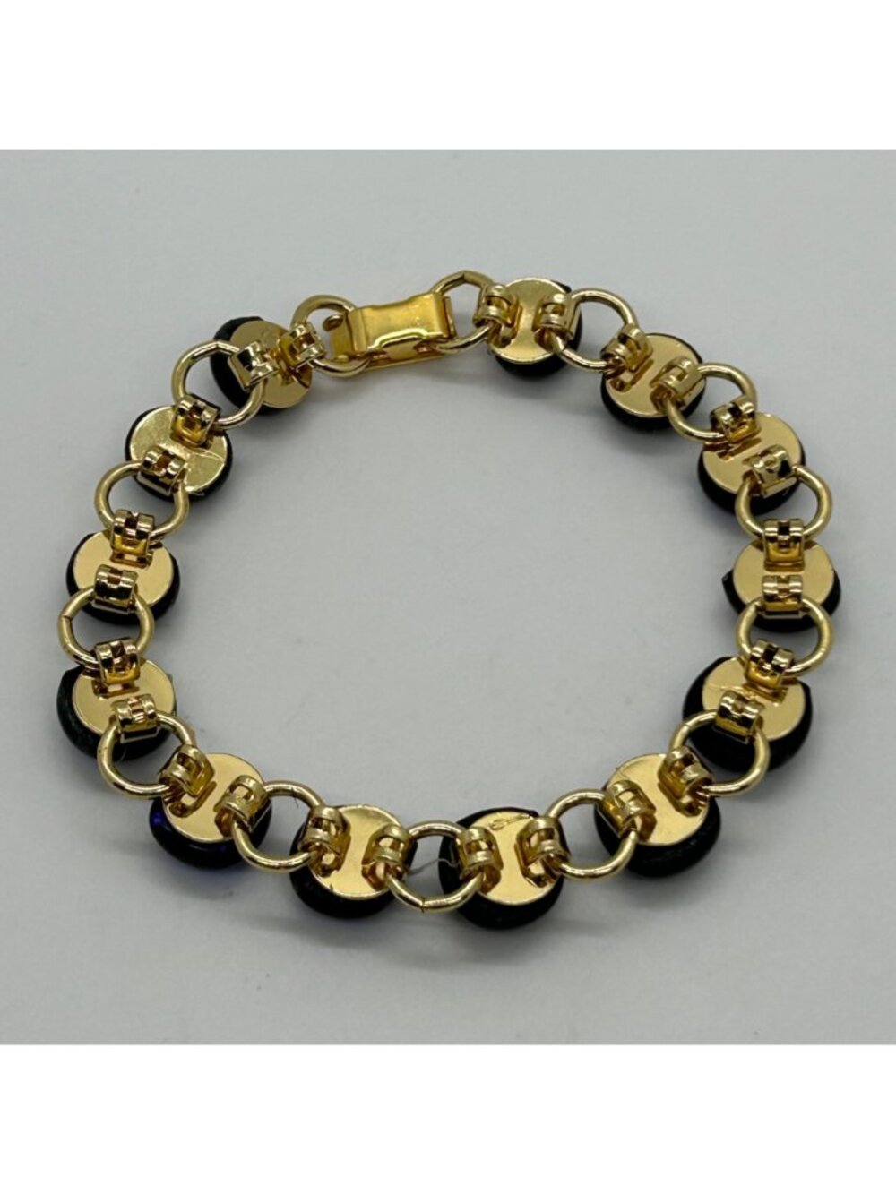 Vintage Gold-Tone Bracelet With Iridescent Dichroic Glass Beads Blue Purple - Picture 6 of 16